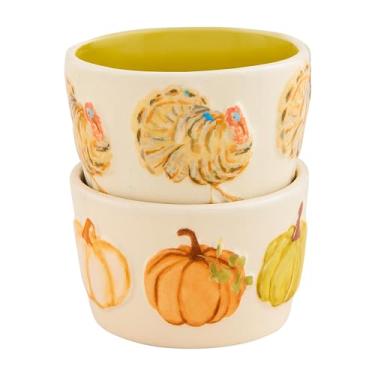 Imagem de Mud Pie Conjuntos de petiscos Turkey Gather Tidbit, 5 cm x 7,6 cm de diâmetro, creme