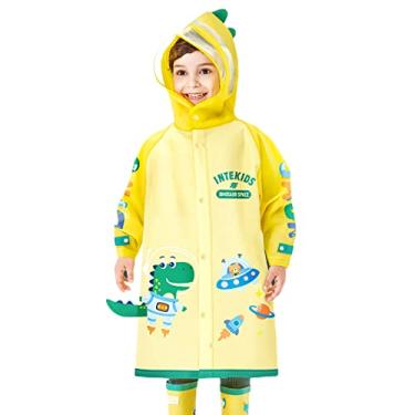 Imagem de Fewlby Capa de chuva infantil para meninos e meninas, poncho de chuva, jaqueta de chuva infantil, desenho 3D, roupa de chuva P-3GG, Amarelo, 1-2 Anos