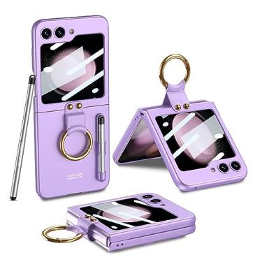 Imagem de LIULANZ Capa para Samsung Galaxy Z Flip 6 com S Pen e anel, capa de telefone ultrafina de couro fosco antiqueda com protetor de tela de câmera para Samsung Galaxy Z Flip 6 5G (ZFlip6-roxo)