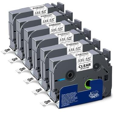 Imagem de Pacote com 6 fitas adesivas compatíveis com Absonic para Brother Tze Tape TZe-131 TZ-131 1/2 Tz Fita transparente 12 mm 0,47 laminada transparente para P Touch PT-D210 PT-H100 PT-D600 PT-D400 PT-H110