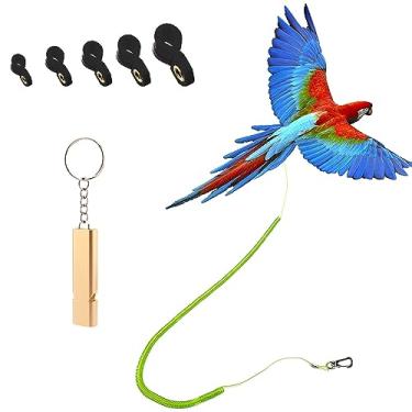 Imagem de Coleira de adestramento de pássaros Parrot Anti-mordida ao ar livre com 5 peças de diferentes tamanhos de laços macios para os pés e apito de treinamento (versão atualizada do anel de tornozelo)