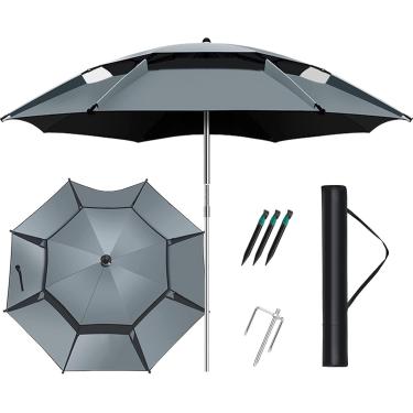 Imagem de Guarda-sol inclinável - Guarda-sol de jardim, altura ajustável, com função de inclinação Proteção solar de rotação de 360°, para varanda, mesas de jantar, jardins, guarda-chuva de praia, cin