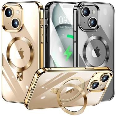 Imagem de TLIKEMISS [Anel de CD compatível com MagSafe Invisible Stand Magnetic para iPhone 15, [amortecedor galvanizado que não amarela][parece um iPhone nu] Capa fina transparente com suporte para mulheres