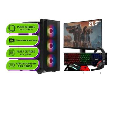Imagem de PC Gamer Completo Alligator Shop Intel i7 3770, GeForce RTX 3050, Memoria 8GB DDR3, SSD 480GB, Monitor 21,5 Polegadas
