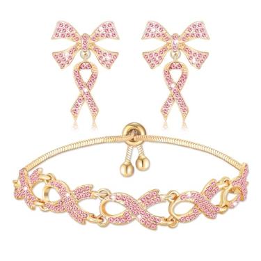 Imagem de FAERLIIRY Pulseiras de fita rosa, presentes de sobrevivente de câncer de mama para mulheres, pulseira de contas com glitter, pulseiras rosa HOPE FIGHT, suporte de sobrevivente de câncer de mama joias