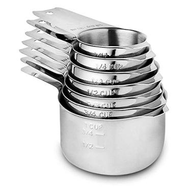 Imagem de Copos medidores de aço inoxidável conjunto empilhável de 7 peças para medição de ingredientes secos ou líquidos – Utensílios de cozinha Copos medidores de metal melhor para cozinhar e assar