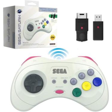 Imagem de Retro-Bit Oficial Sega Saturn 2.4 GHz Controle Sem-Fio, 8 Botões Arcade Pad para Sega Saturn, Sega Genesis Mini, Switch, PS3, PC, Mac - Inclui 2 Receptores & Case de Luxo para Armazenar (Branco)