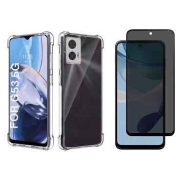 Imagem de Kit Capa Transparente + Película 3D de Vidro Privacidade Moto G53 - HU