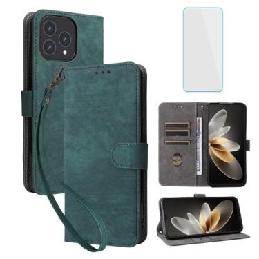 Imagem de IUQXU Capa para celular Cubot P80 carteira com protetor de tela [bloqueio RFID] couro flip suporte para cartão alça suporte mulheres homens capa para celular para Cubot P 80 CubotP80 verde