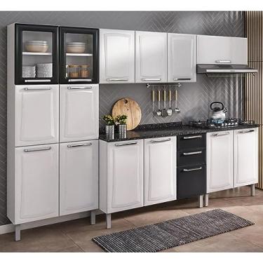 Imagem de Cozinha Compacta em Aço 5 Peças 15 Portas 2 Gavetas Paneleiro Duplo Balcão Para Cooktop em Aço Tarsila Branco/Preto