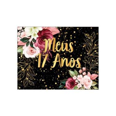 Imagem de Painel de Festa Horizontal 1,55 X 1,20 - Meus 17 Anos Floral Efeito Br