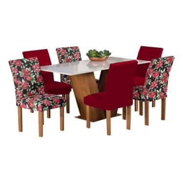 Imagem de Kit 6 Capas de Cadeira de Jantar mista esmtampada Luxo Decoração Elega