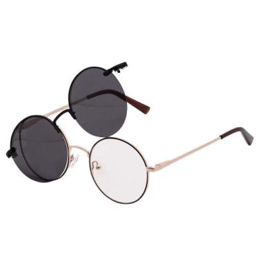 Imagem de Armação Óculos Clipon 2 Em 1 Grau Masculino Redondo Dubai - Shark Ócul