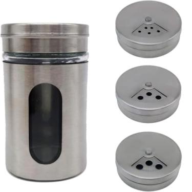 Imagem de Porta Condimentos Saleiro Pimenteiro Inox com Visor