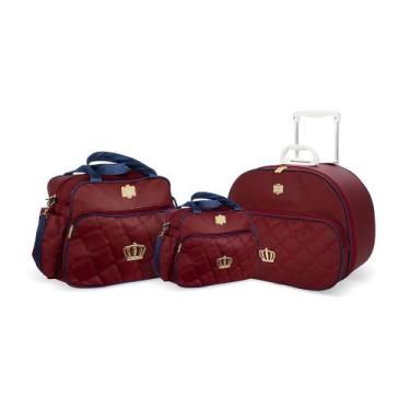 Imagem de Kit Mala E Bolsa Maternidade Barato Griff Vinho Mala Com Rodinhas Reve