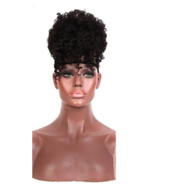Imagem de Aplique Afro Puff Orgânico Cacheado Com Franja - bbless, castanho