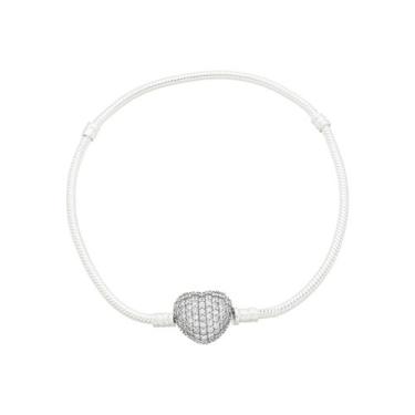 Imagem de Pulseira Bracelete Prata 925 Coração Cravejado Para Berloque - DR Joia