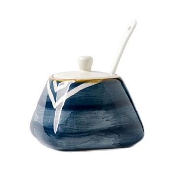 Imagem de Pote de tempero de cerâmica pintado à mão vintage da Choold com tampa de colher, potes de tempero, potes de tempero, racks de especiarias para cozinha, restaurante, presente de boas-vindas, Sign