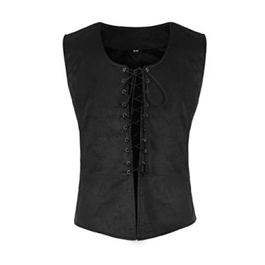 Imagem de Teyujosem Colete masculino medieval pirata com cadarço renascentista steampunk, 2022050bk, M