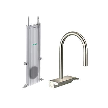 Imagem de hansgrohe 73831831 Aquno Select HighArc, 3 pulverizadores de puxar para baixo com sBox, torneira de cozinha de níquel polido 1,75 GPM