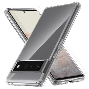 Imagem de Jilivock Capa de celular para Google Pixel 6 Pro com 1 película protetora de tela, capa de TPU transparente à prova de choque para Google Pixel 6 Pro, capa de telefone minimalista premium