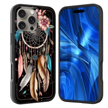 Imagem de JHYYTUJTYP Capa para iPhone 16 Pro, [teste de queda de grau militar] Capa protetora resistente à prova de choque resistente para iPhone 16 Pro 6,3 polegadas 2024, flor apanhadora de sonhos