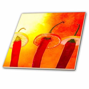 Imagem de 3dRose Red Chili Peppers in sombreros Under Hot Sun Hola Amigo Glass Tile 20 cm
