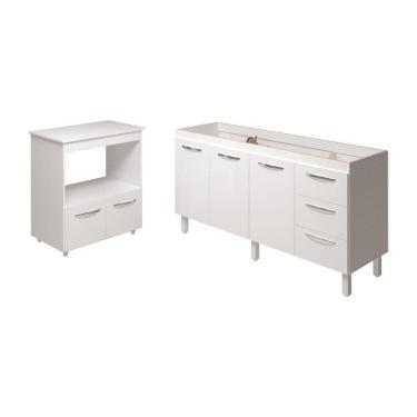 Imagem de Cozinha Balcão Armário Gabinete De Pia 150 Cm Deise E Balcão Amanda Para Forno Elétrico E Microondas Branco