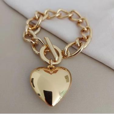 Imagem de Pulseira Feminina Pingente Coração Banhado A Ouro 18k - Baronesa impor