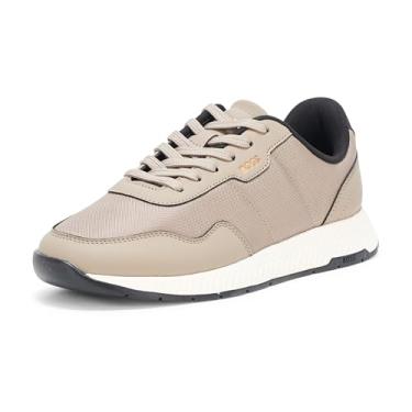 Imagem de BOSS Tênis masculino de cano baixo misto de couro, Creme de manteiga, 44