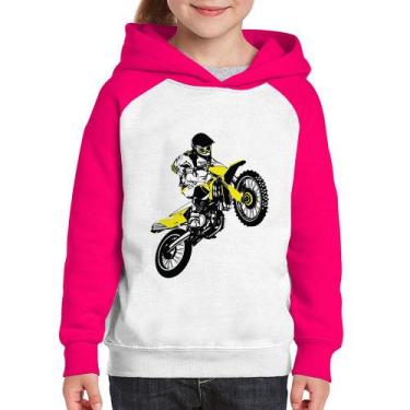 Imagem de Moletom Infantil Motocross Jump - Foca na Moda, Branco, Rosa, 4