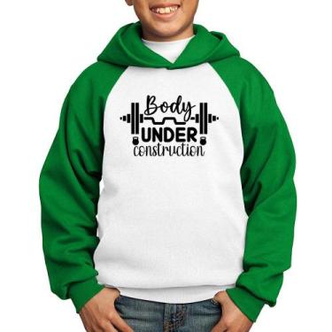 Imagem de Moletom Infantil Body Under Construction - Foca na Moda, Branco, Verde