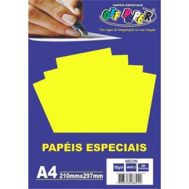Imagem de Papel Neon Amarelo A4 180 gramas Off Paper - 20 Folhas