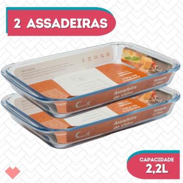 Imagem de Kit 2 Assadeiras Vidro Retangular 2,2L Forno Massas S/ Tampa - CasaVit