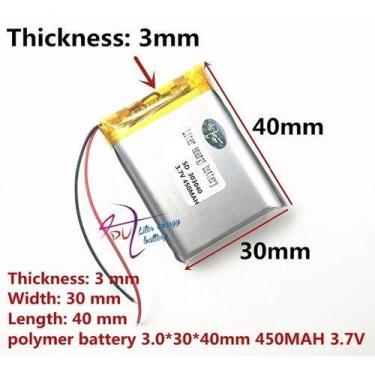 Imagem de Bateria 3,7v 450mah 3mm X 30mm X 40mm  C/2 Fios  303040 - - KMIG