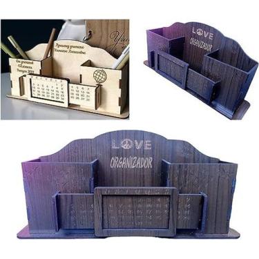 Imagem de Mesa organizada: Organizador multiuso com calendário de Mdf - LUALKI, 