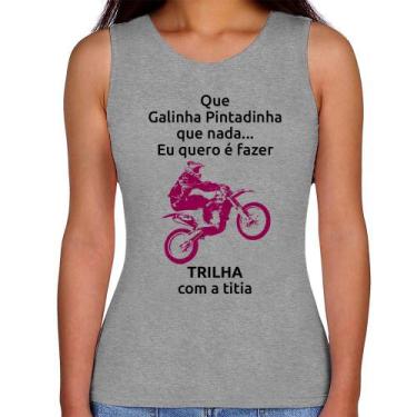 Imagem de Regata Feminina Trilha com a titia (moto rosa) - Foca na Moda, Cinza, 