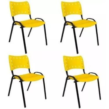 Imagem de Kit Com 4 Cadeiras Iso Para Escola Escritório Comércio Amarela Base Pr