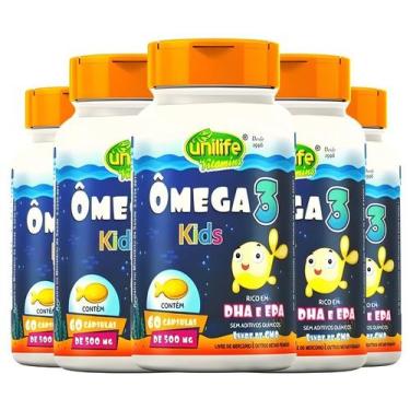 Imagem de Kit C/5 Ômega 3 Kids 60 Cápsulas Unilife - Rico Em Dha E Epa