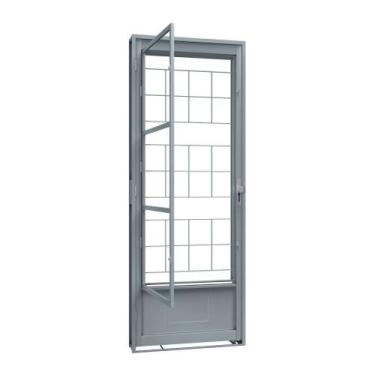 Imagem de Porta de Giro de Aço com Postigo 215 x 85 x 12 cm Esquerda Grade Quadr