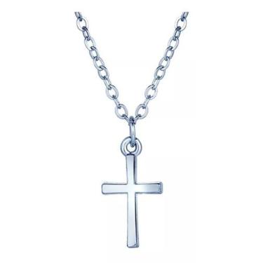 Imagem de Colar Crucifixo Pequeno Aço Inoxidável Pingente Alpaca Fecho Lagosta 4