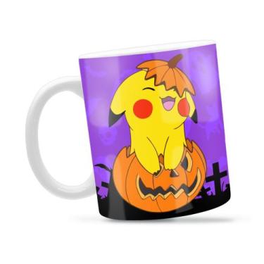 Imagem de Caneca Halloween Pikachu Divertida Porcelana Xícara 325ml + Caixa Pres