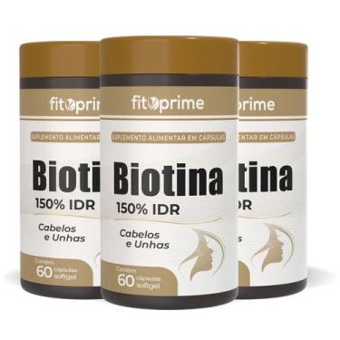 Imagem de Kit 3 Biotina 45mcg 150 IDR Cabelos Unhas Firmeza e Crescimento 60 Cáp