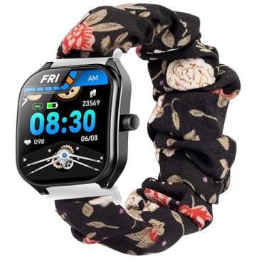 Imagem de Lamshaw Compatível com pulseiras de relógio inteligente Aolon Curve, tecido elástico elástico de 22 mm, lindas pulseiras de substituição compatíveis com relógio inteligente Aolon Curve de 5 cm (flor