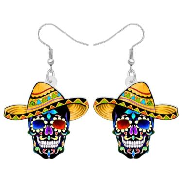 Imagem de YINYA Brincos de caveira de chapéu de pirata assustador de acrílico para o Dia das Bruxas, joias pendentes, presentes divertidos para mulheres, berloques, Medium, Acrílico, Sem pedra preciosa