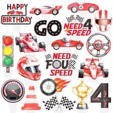 Imagem de Race Car 4 Years Old Cupcake Toppers 48Pcs Racing Car Birthday Cake Decorations Vintage Race Car 4th Birthday Party Supplies Need Four Speed Cupcake Picks for Racing Baby Shower Decor