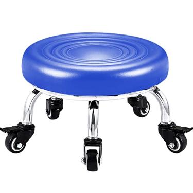 Imagem de Lorvain Banco de rodinhas, banco com rodinhas universais giratórias de couro, banquinho pequeno e baixo nas rodas para cadeira de casa, garagem para sentar, azul