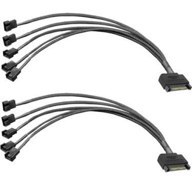 Imagem de Gebildet 2pcs SATA para 5 vias 3 pinos / 4 pinos PMW 12V PC Case Fan Power Adapter Cable, 3 pinos ou 4 pinos (conector PWM) para 15 pinos SATA Computer Cooler Cooling Fan Power Cable