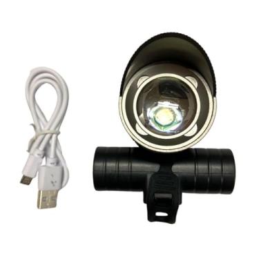 Imagem de Lanterna LED Multifuncional 2 em 1: Farol para Bicicleta e Lanterna de Cabeça Recarregável via USB, acompanha faixa ajustável para usar na cabeça, 3 modos de iluminação, produzido em Alumínio.