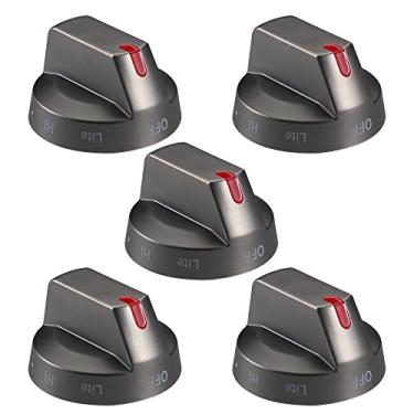 Imagem de [Atualizado] Botão de fogão Samsung DG64-00473B Aço inoxidável preto, botão de mostrador de controle de queimador superior, peça de reposição do botão do forno para fogão a gás Samsung NX58J5600SG, NX58J7750SG, NX58K7850SG, 5 peças